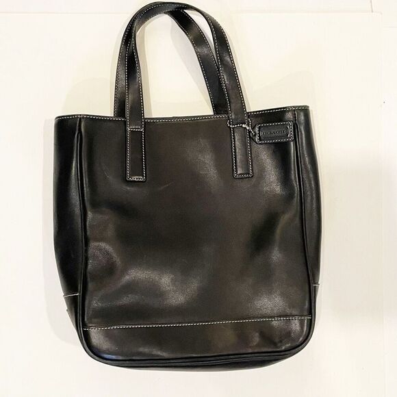 Coach Black Leather Double Handle Tote Bag Vintage #7787 - Picture 1 of 8
